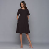 Front View of a Model wearing Moonlight Black Paneled Cotton Flannel Dress