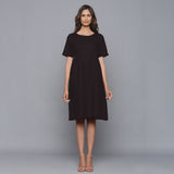 Front View of a Model wearing Moonlight Black Paneled Cotton Flannel Dress