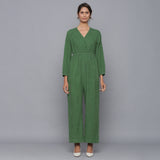 Front View of a Model wearing Moss Green Corduroy Comfy Jumpsuit