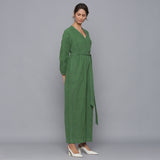 Right View of a Model wearing Moss Green Corduroy Comfy Jumpsuit