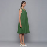 Right View of a Model wearing Moss Green Corduroy Flared Dress