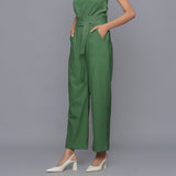 Left View of a Model wearing Moss Green Cotton Corduroy Pant