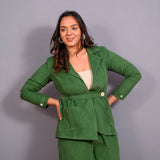 Front View of a Model wearing Moss Green Warm Cotton Corduroy Short Blazer