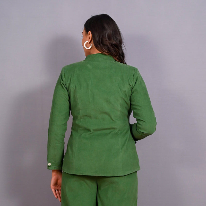 Back View of a Model wearing Moss Green Warm Cotton Corduroy Short Blazer