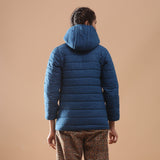 Back View of a Model wearing Reversible Detachable Hoodie Quilted Cotton Jacket