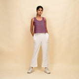 Front View of a Model wearing Mulberry Handspun Cotton Round Neck Sleeveless Top