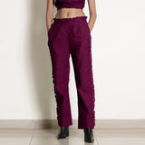 Front View of a Model wearing Warm Mulberry Frilled Straight Pant