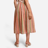 Back View of a Model wearing Multicolor Cotton Striped Pleated Skirt