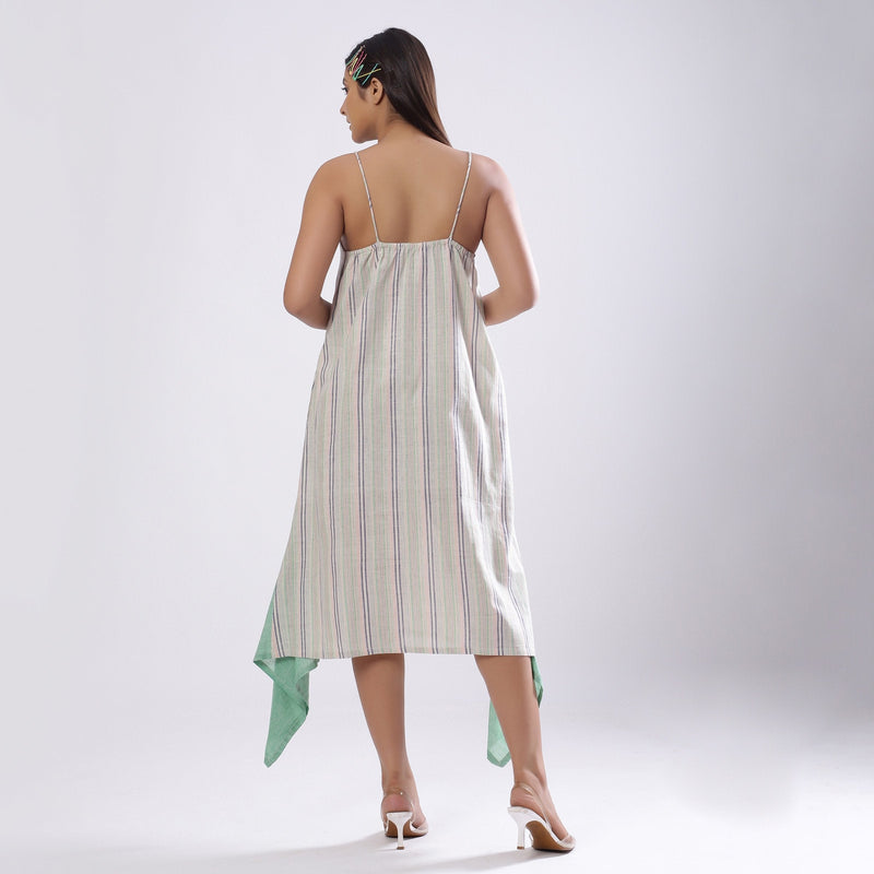 Back View of a Model wearing Multicolor Handspun Striped A-Line Dress