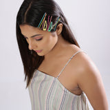 Front Detail of a Model wearing Multicolor Handspun Striped A-Line Dress