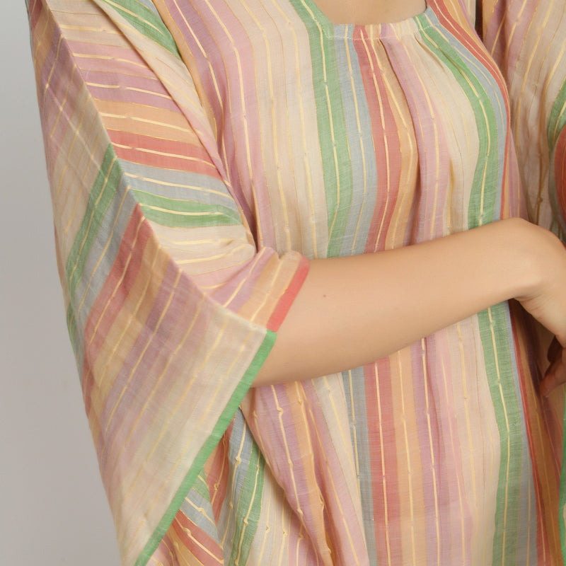 Front Detail of a Model wearing Multicolor Handwoven Kaftan Dress