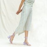 Right View of a Model wearing Multicolor Stripes Cotton Back Slit Asymmetric Skirt