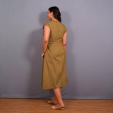 Mustard Warm Cotton Flannel Button-Down A-Line Midi Dress