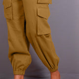 Mustard Warm Cotton Flannel Elasticated Cargo Jogger Pant