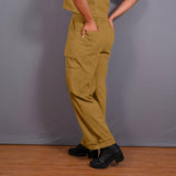 Mustard Warm Cotton Flannel High-Rise  Convertible Jogger Cargo Pant