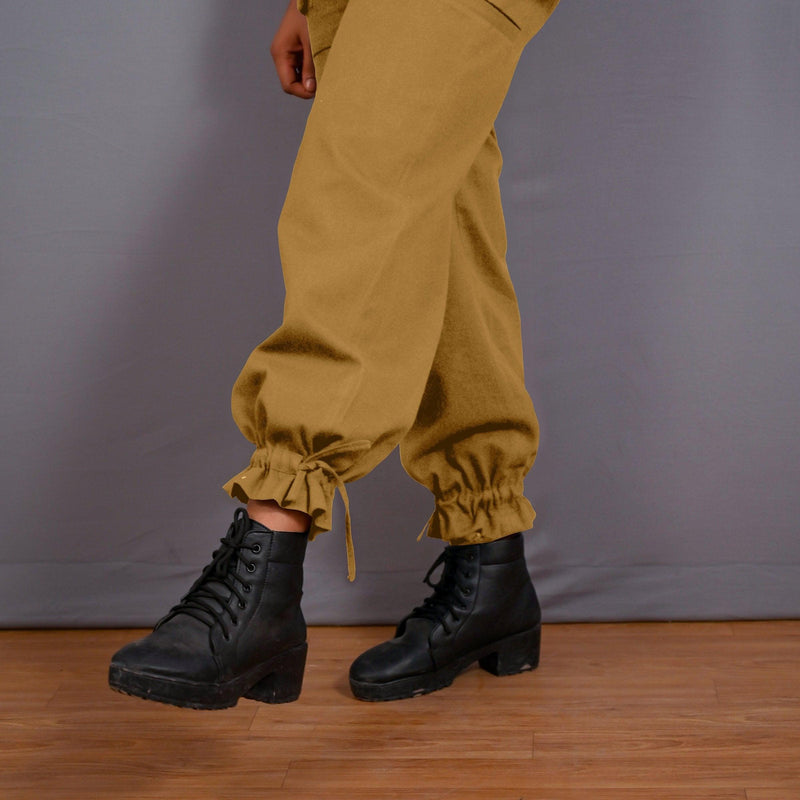Mustard Warm Cotton Flannel High-Rise  Convertible Jogger Cargo Pant