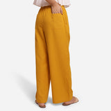 Back View of a Model wearing Cotton Flax Wide Legged Straight Pant