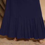 Navy Blue Cotton Flax Crew Neck Floor Length Tier Dress