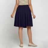 Back View of a Model wearing Navy Blue Cotton Flax Pleated Skirt