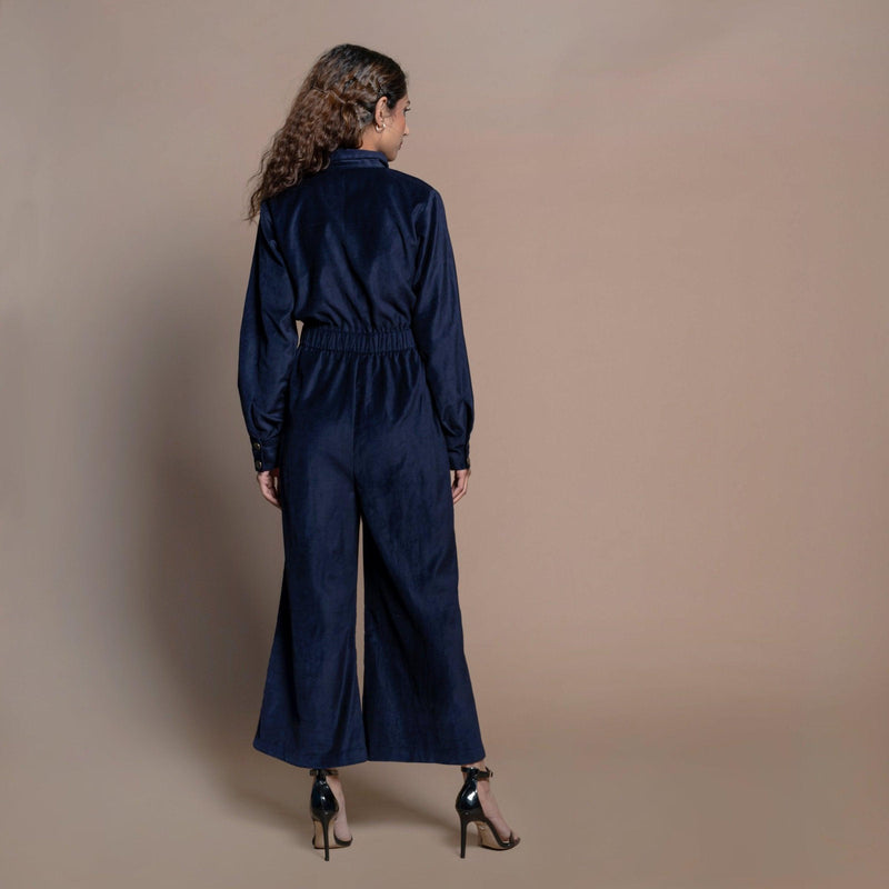 Buy INFITROB Women's Velvet Calf Length Navy Blue Solid Jumpsuit at  Amazon.in