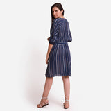 Back View of a Model wearing Navy Blue Crinkled Cotton Loose Fit Tunic