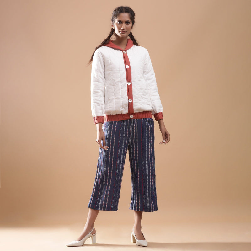 Front View of a Model wearing Reversible Quilted Cotton Bomber Jacket