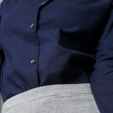 Close View of a Model wearing Solid Navy Blue Peter Pan Collar Shirt