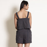 Back View of a Model wearing Navy Blue Striped Camisole Top
