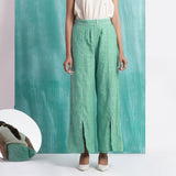 Front View of a Model wearing Ocean Green 100% Cotton Wide-Legged Pant