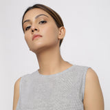 Front Detail of a Model wearing Off-White Cotton Checkered Flared Top