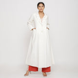 Front View of a Model wearing Off-White Hand Beaded Cotton Princess Line Overcoat