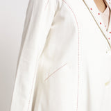 Right Detail of a Model wearing Off-White Hand Beaded Cotton Princess Line Overcoat