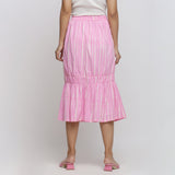 Back View of a Model Wearing Bubblegum Pink Tie Dye Balloon Skirt
