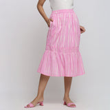 Front View of a Model Wearing Bubblegum Pink Tie Dye Balloon Skirt