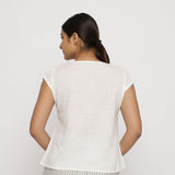 Back View of a Model wearing Off-White Cotton Slub Straight Top