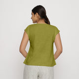 Back View of a Model wearing Olive Green Cotton Slub Straight Top