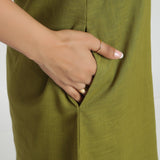 Right Detail of a Model wearing Olive Green Criss-Cross Cotton A-Line Dress