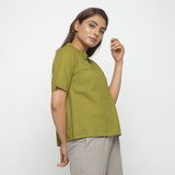 Right View of a Model wearing Olive Green Everyday Essential A-Line Top