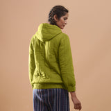 Back View of a Model wearing Olive Green Reversible Quilted Cotton Bomber Jacket