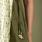 Close View of a Model wearing Olive Green Shibori Halter Neck A line Dress