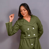 Olive Green Warm Cotton Flannel Double-Breasted Button-Down Shacket