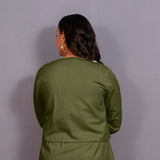 Olive Green Warm Cotton Flannel Double-Breasted Button-Down Shacket