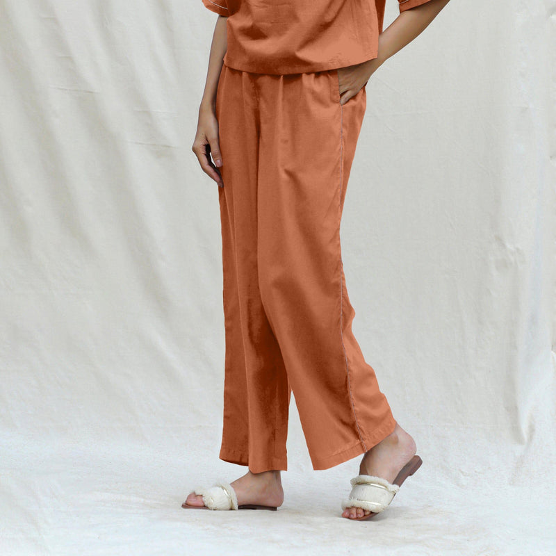 Orange 100% Cotton Solid Mid-Rise Elasticated Pant