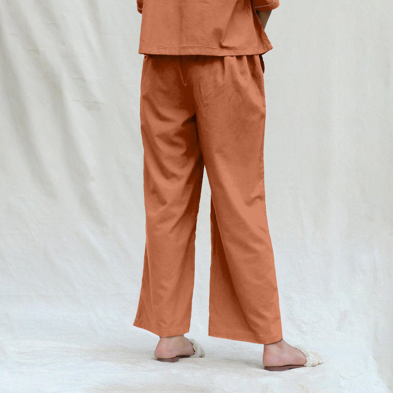 Orange 100% Cotton Solid Mid-Rise Elasticated Pant