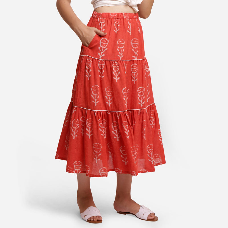 Orange Silk Organza Maxi Skirt Design by Ek Katha at Pernias Pop Up Shop  2023