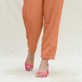 Orange Handspun Cotton High-Rise Elasticated Paperbag Pant