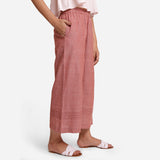 Right View of a Model wearing Peach Comfort-Fit Cotton Flared Pant