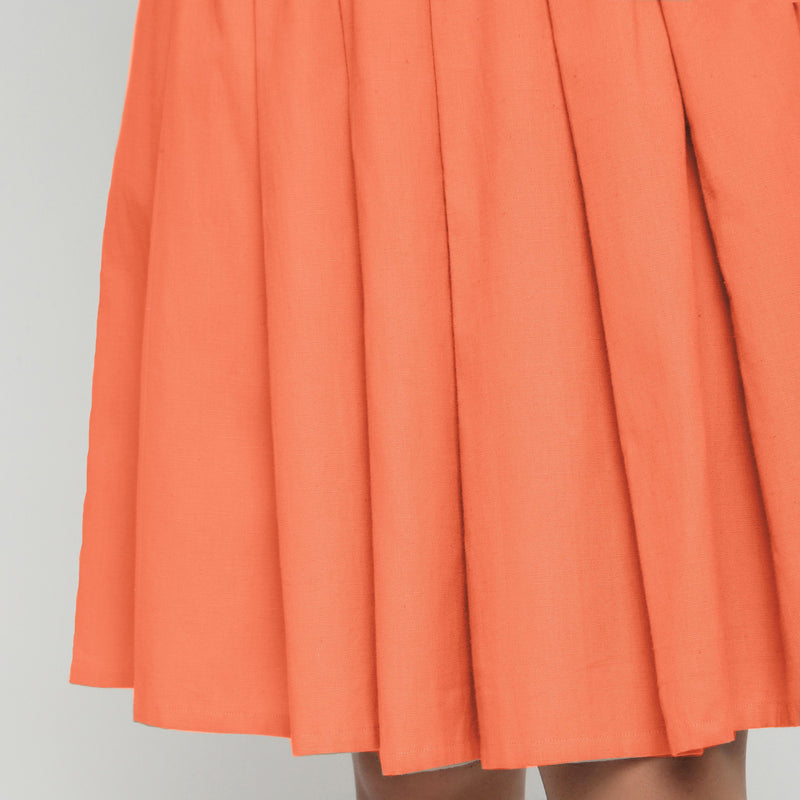 Close View of a Model wearing Peach Cotton Flax Pleated Skirt