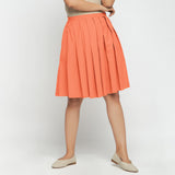 Front View of a Model wearing Peach Cotton Flax Pleated Skirt
