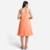 Back View of a Model wearing Peach Cotton Flax Strappy Slit Dress